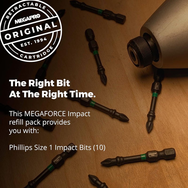 Megapro Megaforce Impact Bits | Specially Modified S2 Steel | Magnetic Pickup | Black Oxide Finish (Refill Pack (Phillips #1)) - Image 2